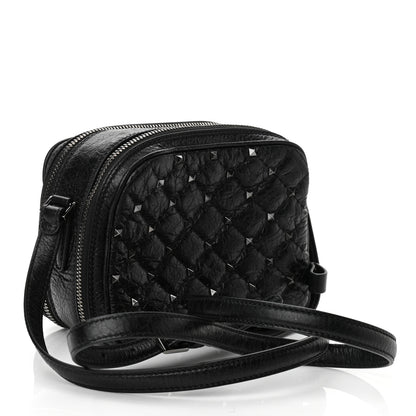 Valentino Garavani Craquele Nappa Rockstud Spike Double Zip Camera Crossbody Bag Black 2 of 9
