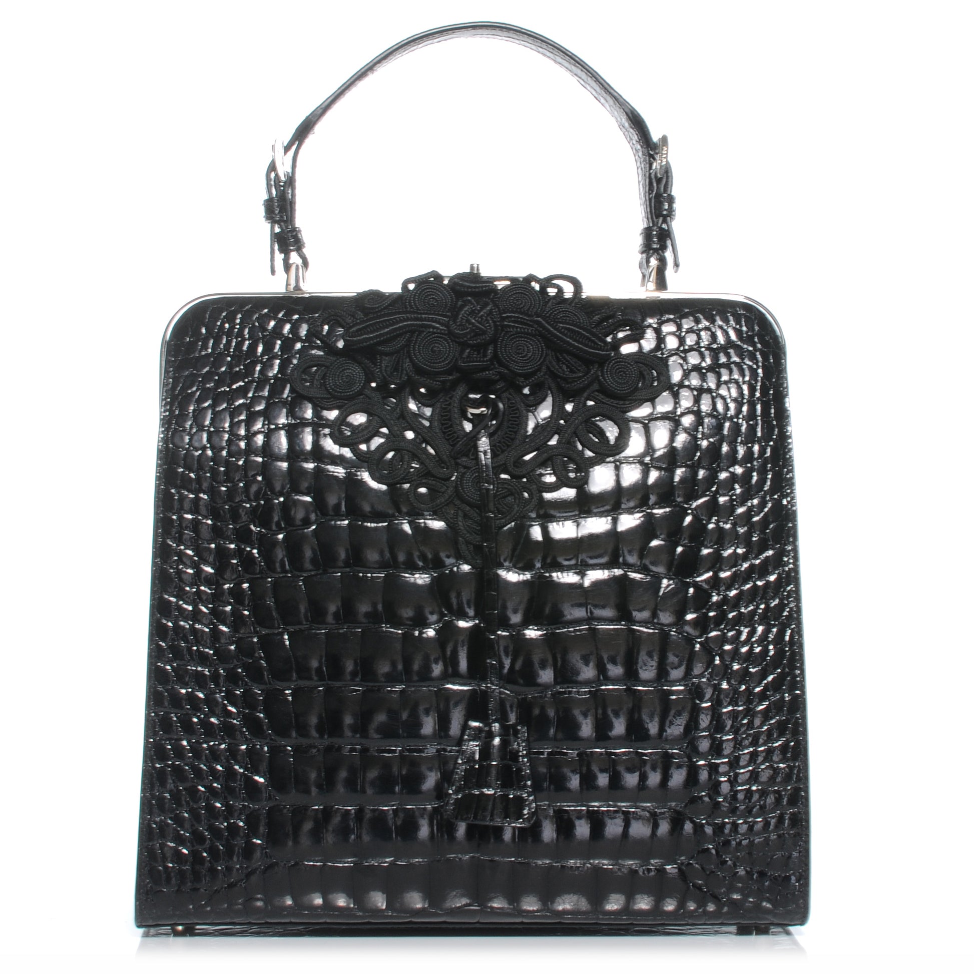Prada Shiny Crocodile Framed Bag Black 1 of 9