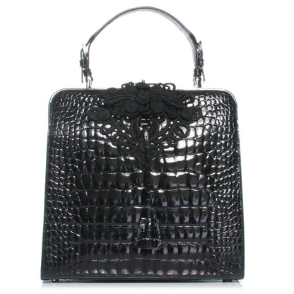 Prada Shiny Crocodile Framed Bag Black 1 of 9