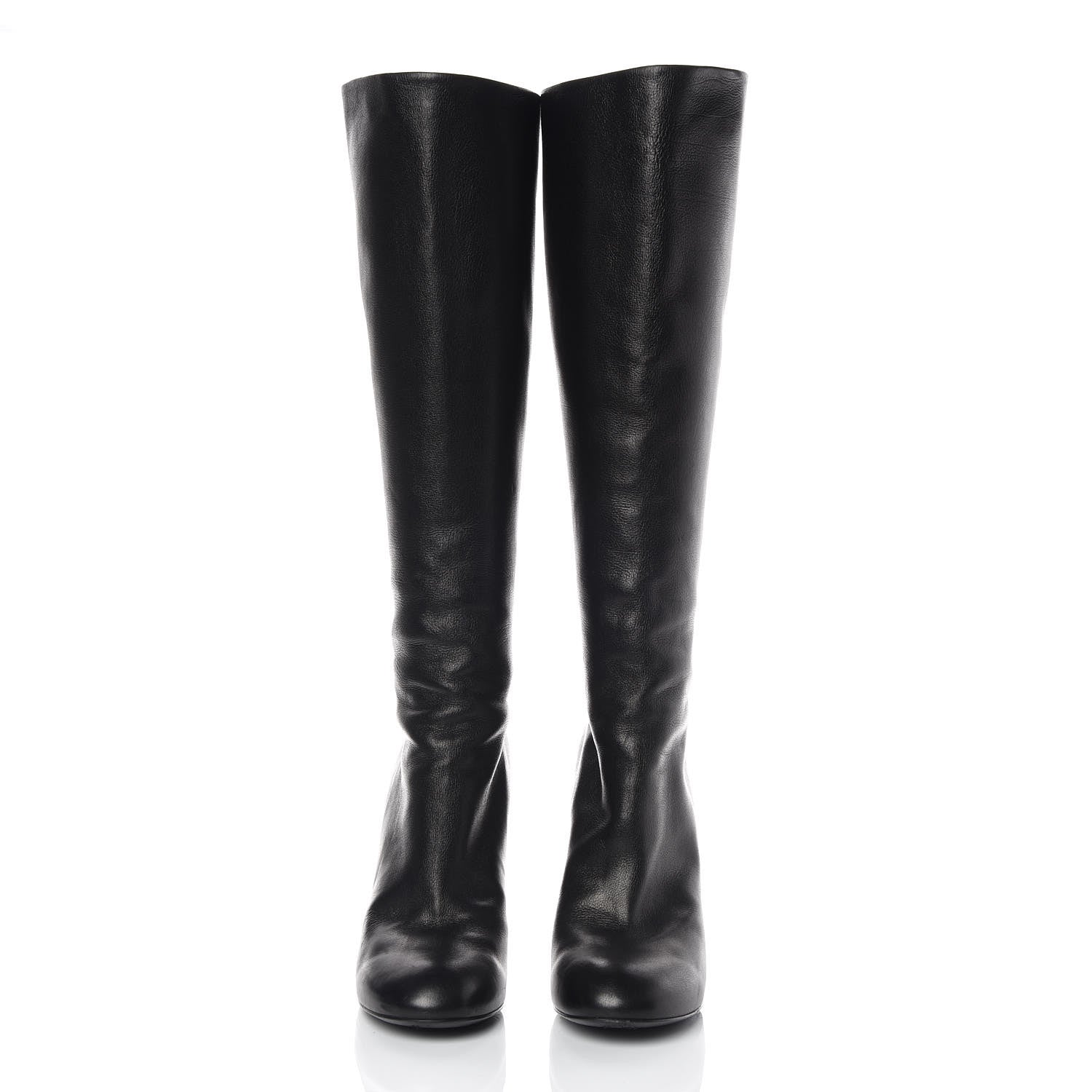 Chanel Calfskin Pearl Knee High Boots 38 Black 2 of 8