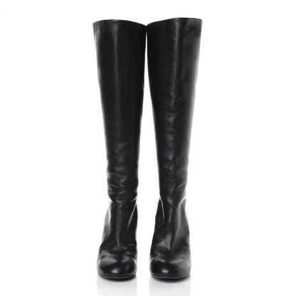 Chanel Calfskin Pearl Knee High Boots 38 Black 2 of 8