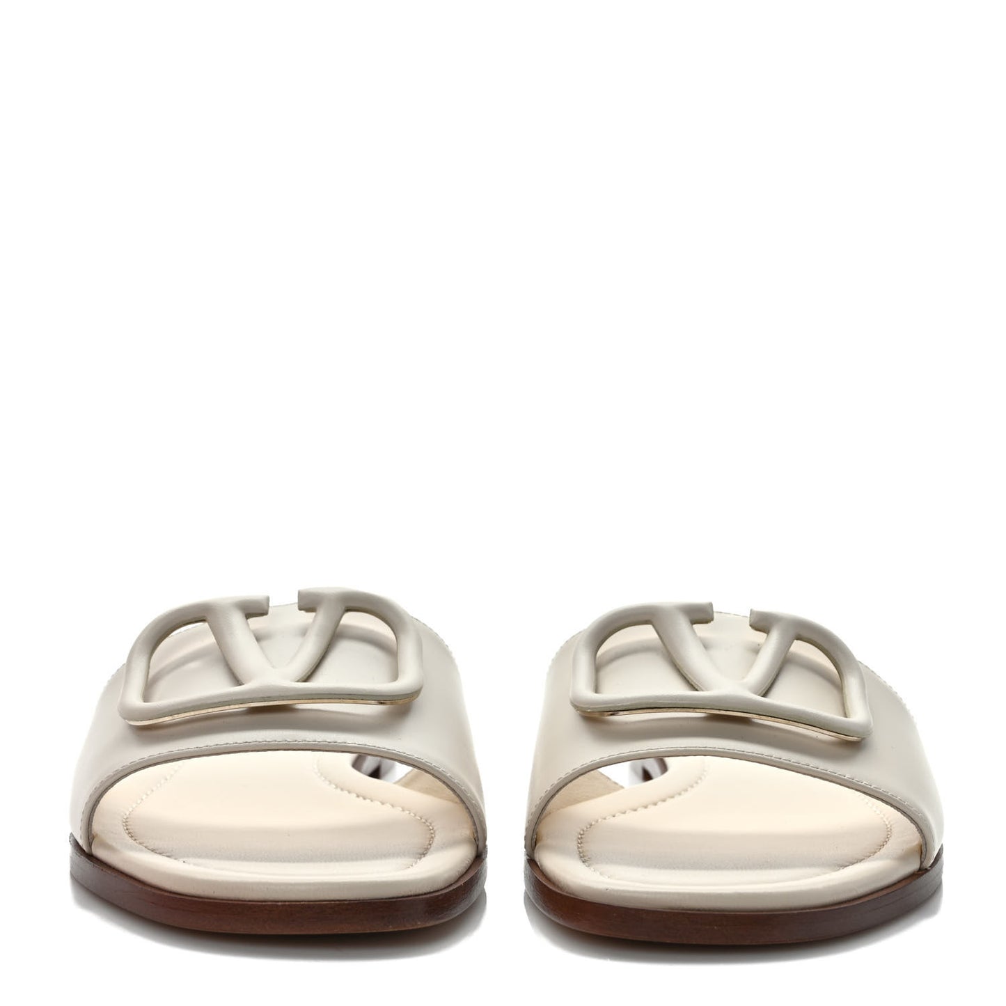 Calfskin Vlogo Flat Slide Sandals 37 Light Ivory