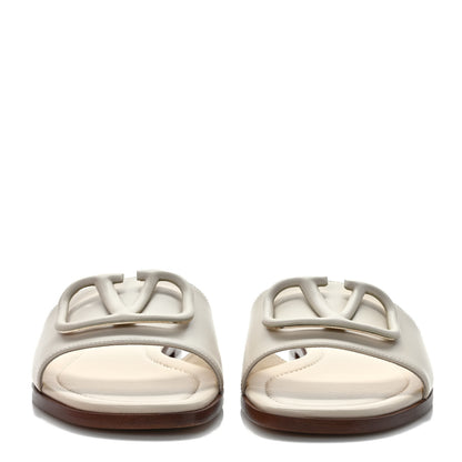 Valentino Garavani Calfskin Vlogo Flat Slide Sandals 37 Light Ivory 2 of 9