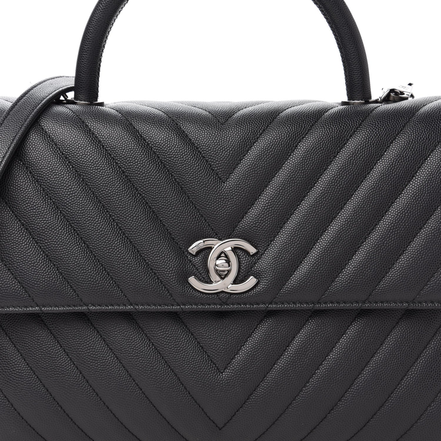 Chanel Caviar Chevron Quilted Medium Coco Handle Flap Dark Grey 11 of 12