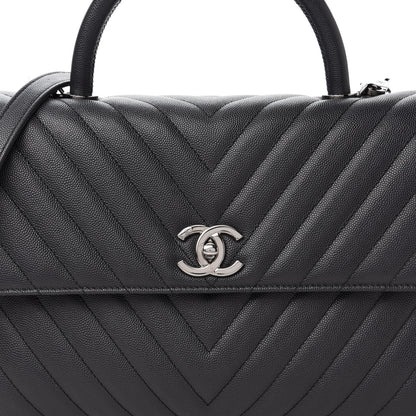 Chanel Caviar Chevron Quilted Medium Coco Handle Flap Dark Grey 11 of 12
