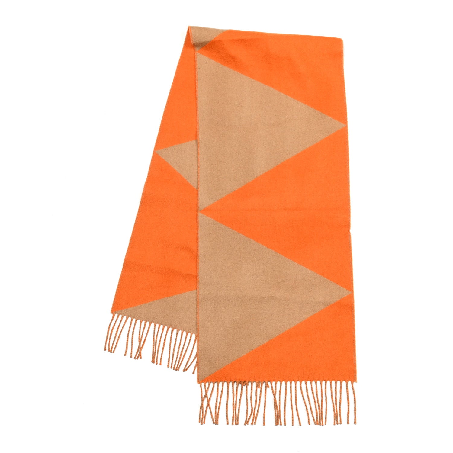 Hermes Cashmere Casaque Chevron Muffler Camel Mandarine 2 of 4
