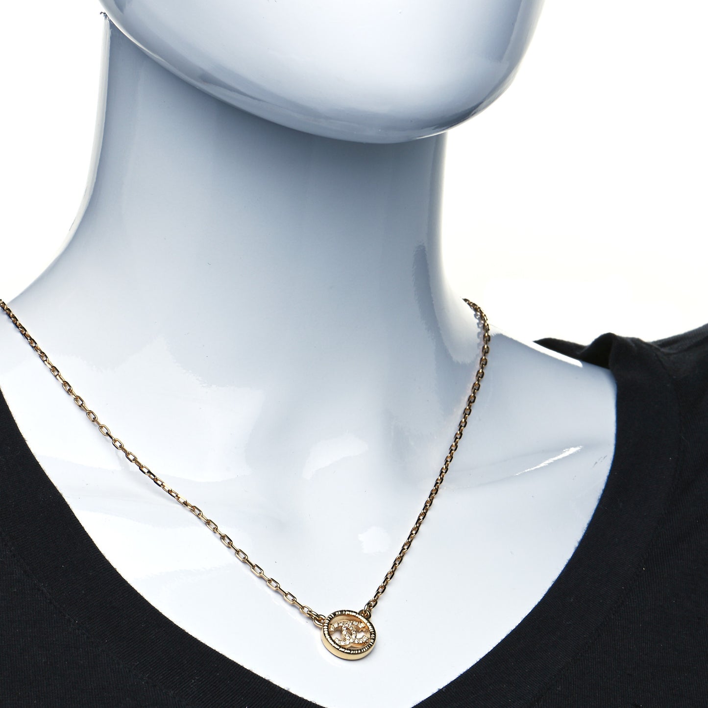 Crystal Metal CC Round Pendant Necklace Gold