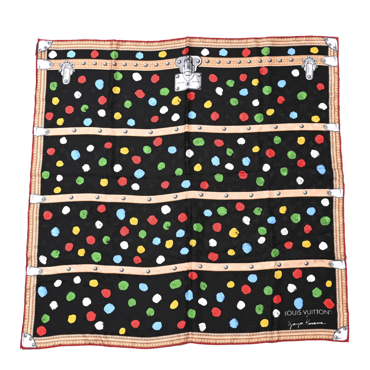 LV X YK Silk Monogram Dots Square Scarf 90 Black