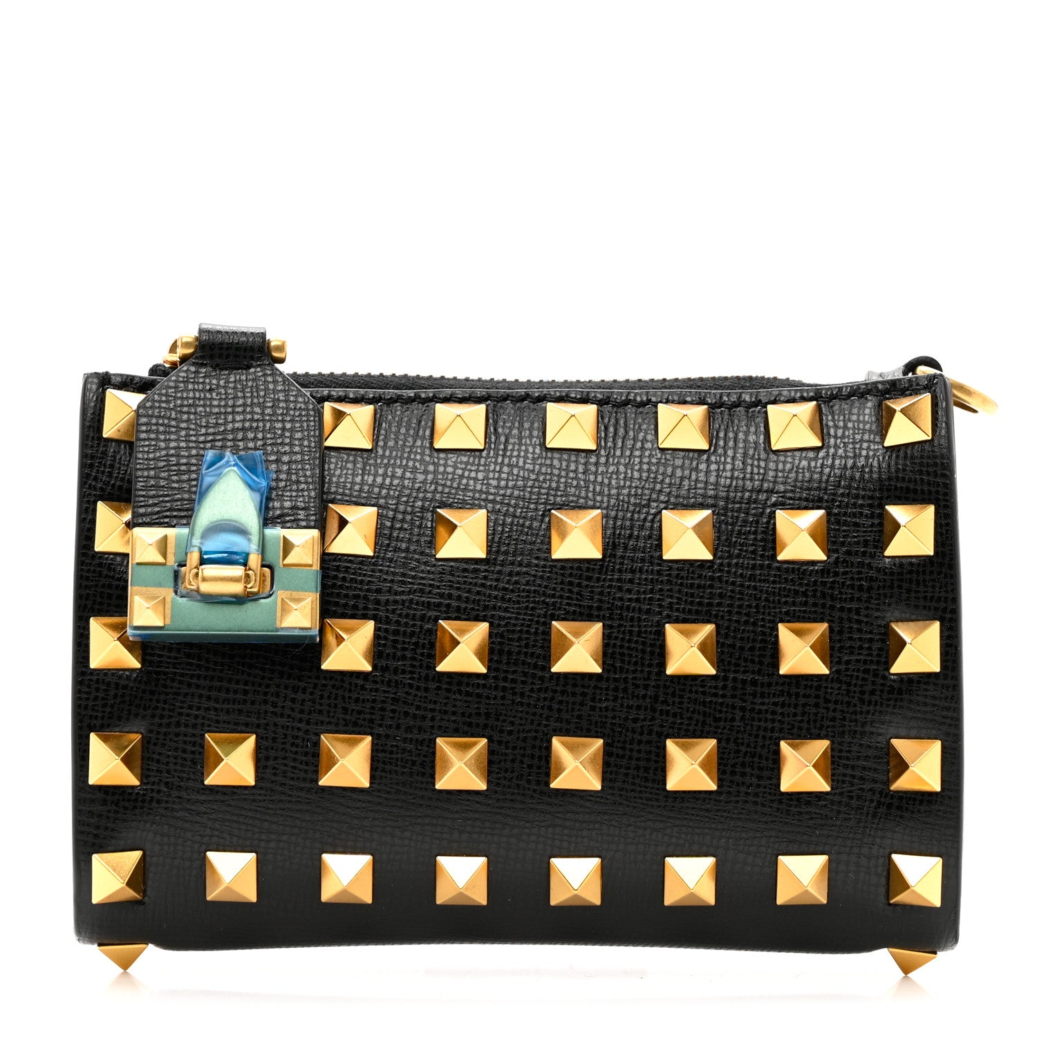 Valentino Garavani Grainy Calfskin Rockstud Allover Alcove Coin Case Card Holder Black 1 of 6