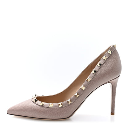 Valentino Garavani Pebbled Calfskin Rockstud 90mm Pumps 39 Poudre 1 of 9