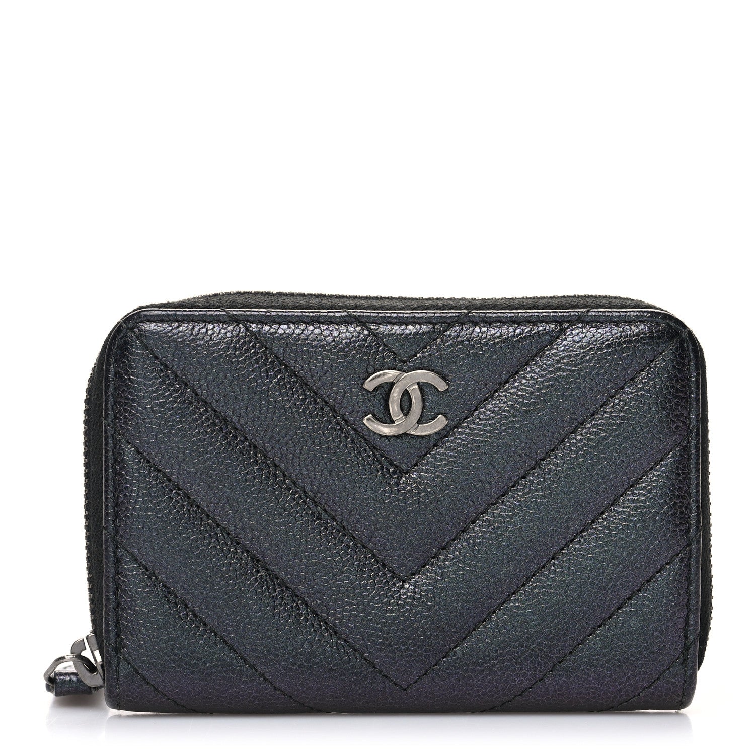 Chanel Iridescent Caviar Chevron Quilted Zip Around Coin Purse Black 1 of 11