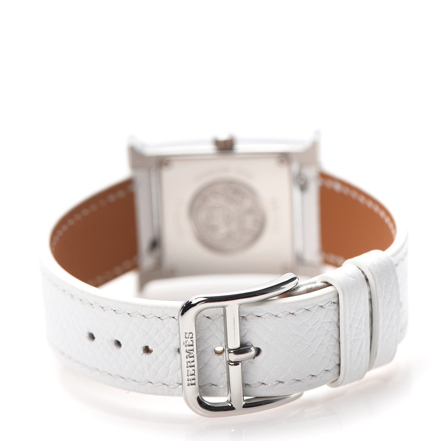 Hermes Stainless Steel Epsom Lacquer 21mm Heure H Hour Quartz Watch Blanc 4 of 6