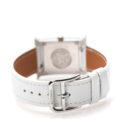 Hermes Stainless Steel Epsom Lacquer 21mm Heure H Hour Quartz Watch Blanc 4 of 6
