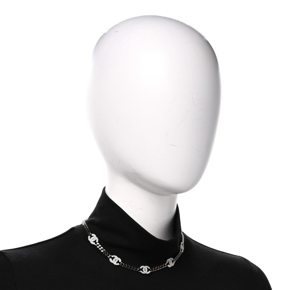 Chanel Ruthenium Crystal Chain CC Choker Silver 2 of 4