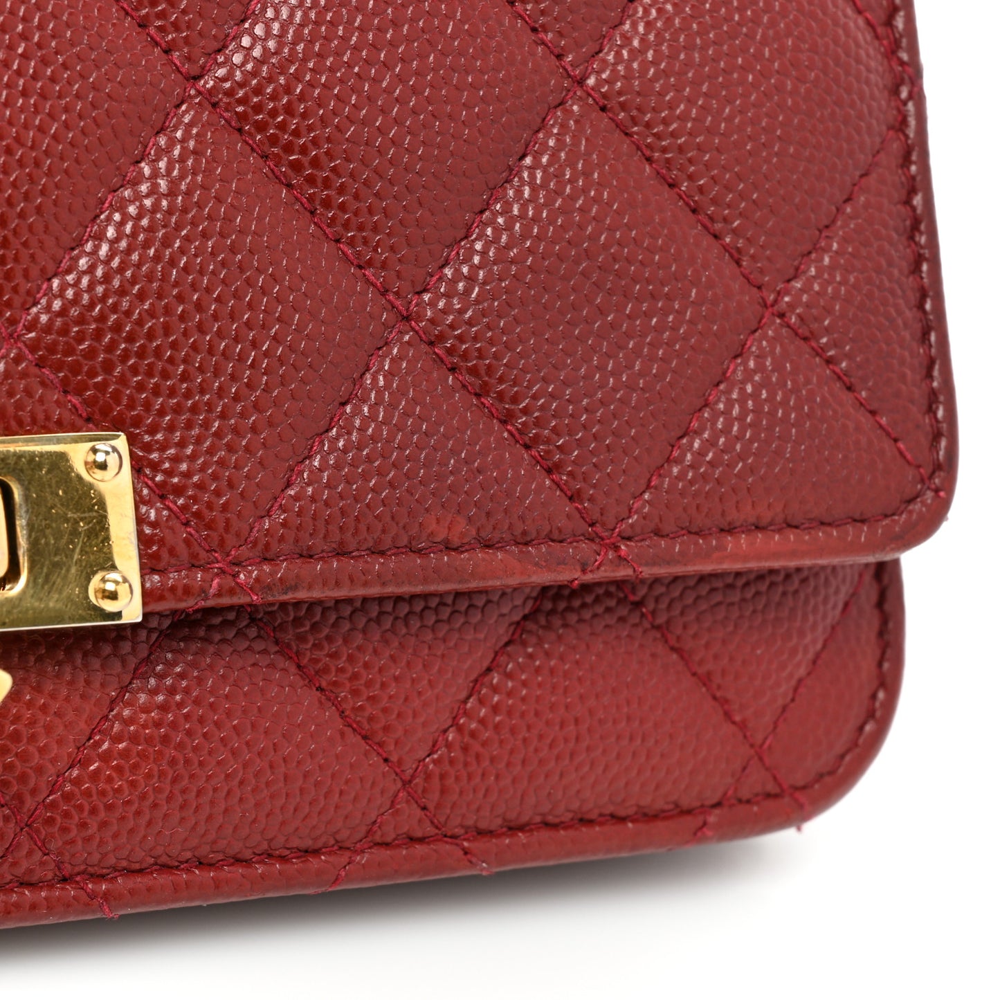 Caviar Quilted Golden Class Wallet On Chain WOC Red