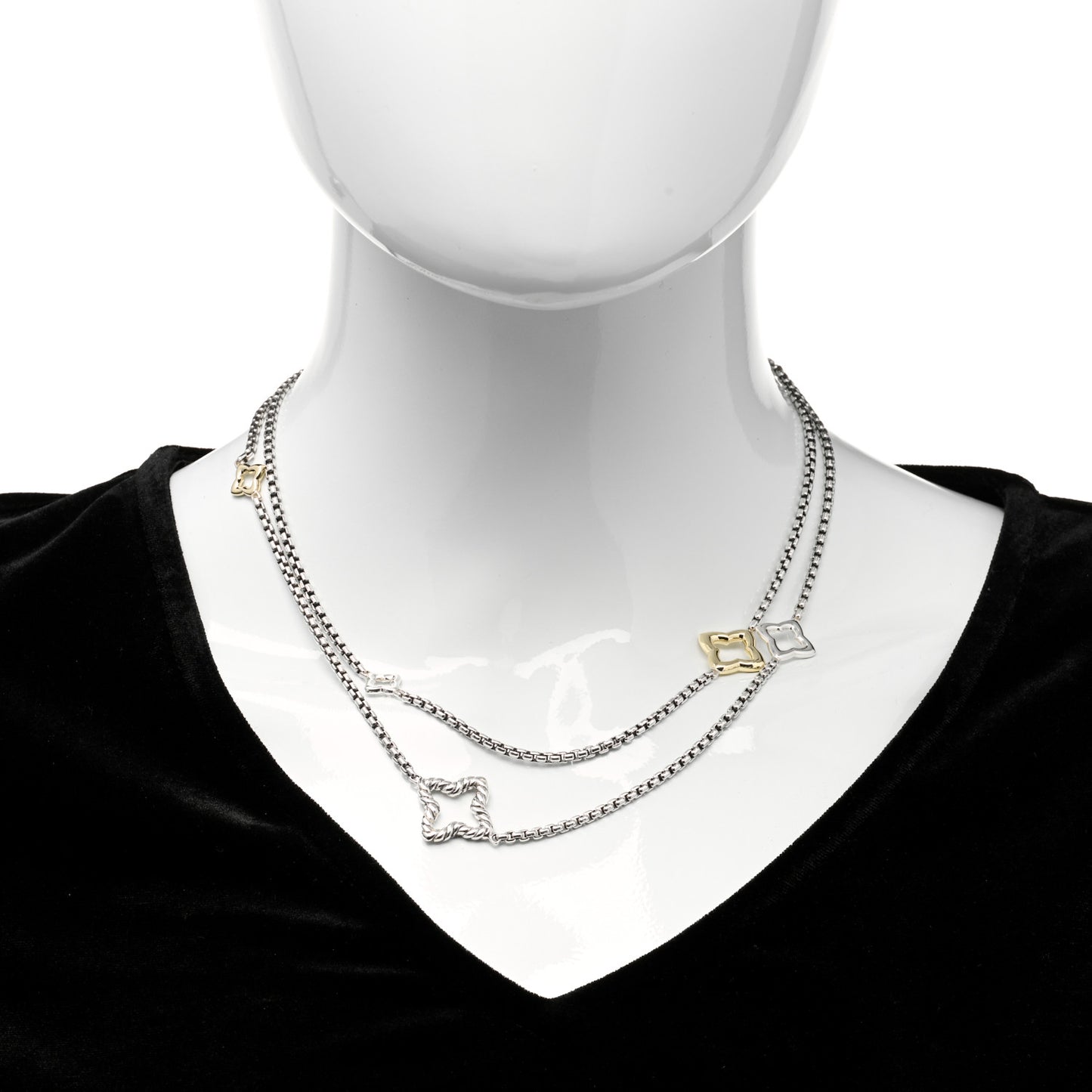 Sterling Silver 14K Yellow Gold Quatrefoil Box Chain Necklace