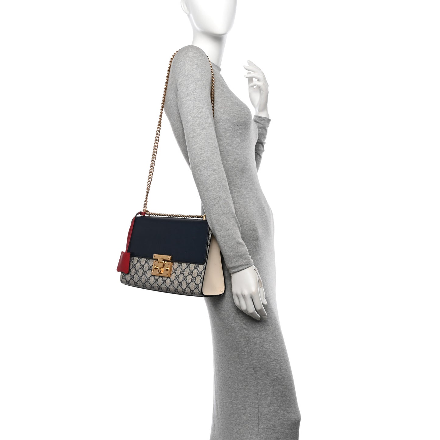 GG Supreme Monogram Calfskin Medium Padlock Shoulder Bag Beige Blue Mystic White Hibiscus Red