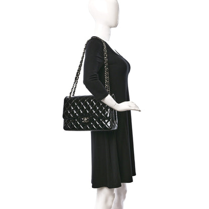 Chanel Patent Quilted Jumbo Double Flap Black 2 of 11