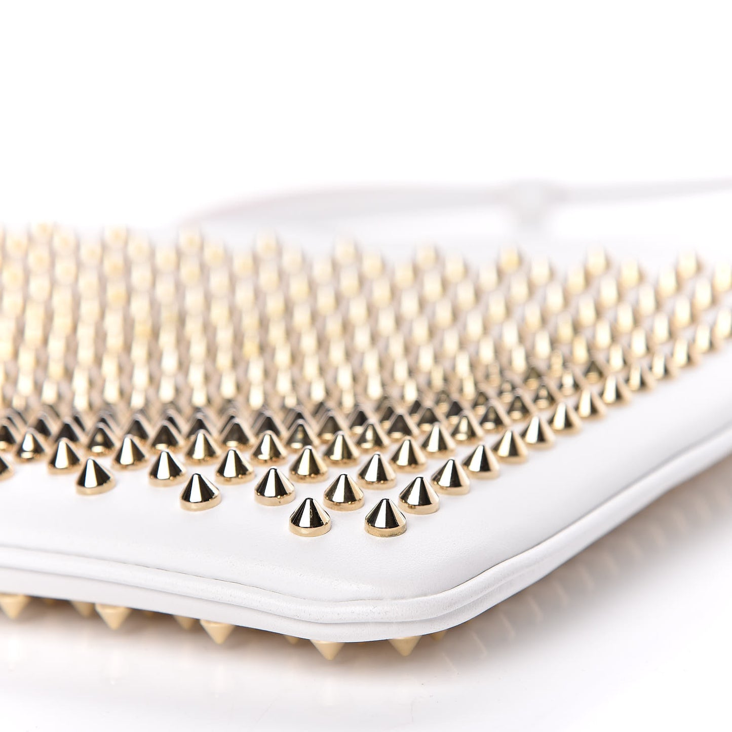 Calfskin Studded Loubiposh Chain Clutch White Gold