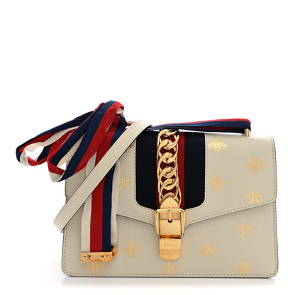 Gucci Textured Calfskin Bee Star Print Small Sylvie Shoulder Bag Mystic White 1 of 14