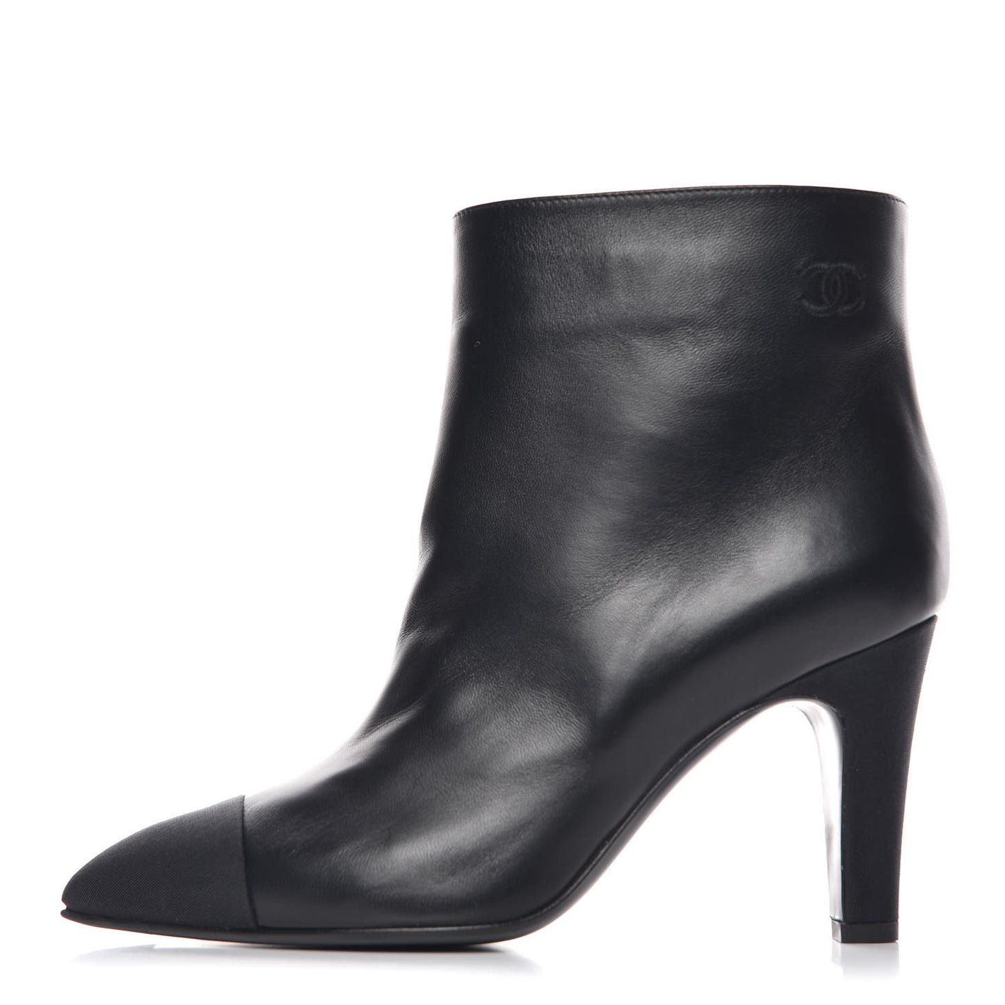 Lambskin Grosgrain Cap Toe Short Ankle Boots 37.5 Black