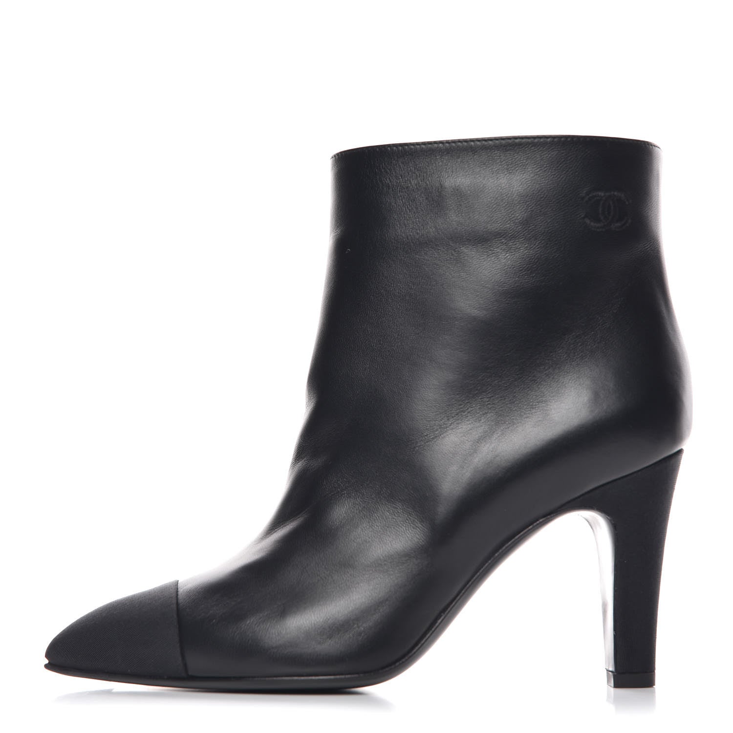 Chanel Lambskin Grosgrain Cap Toe Short Ankle Boots 37.5 Black 1 of 11