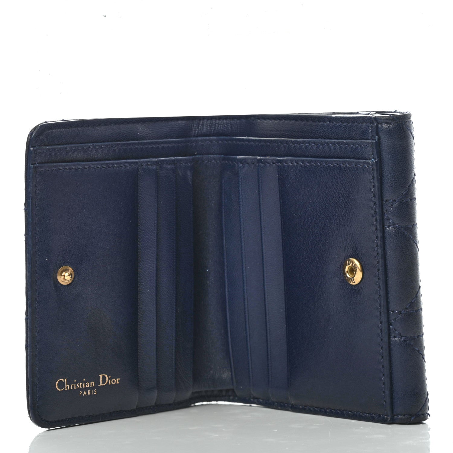 Christian Dior Lambskin Cannage Dioraddict Flap Wallet Navy 4 of 7