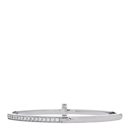 Tiffany 18K White Gold Diamond Narrow T1 Hinged Bangle Bracelet 2 of 4