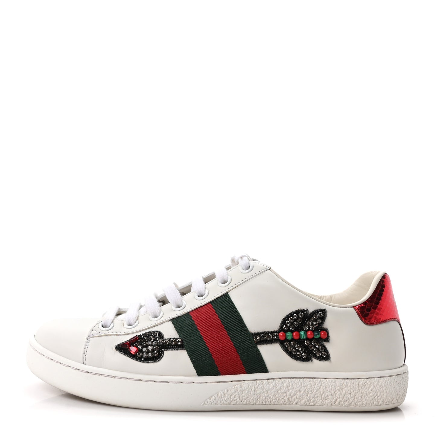 Calfskin Web Studded Womens Arrow Ace Sneakers 36 White