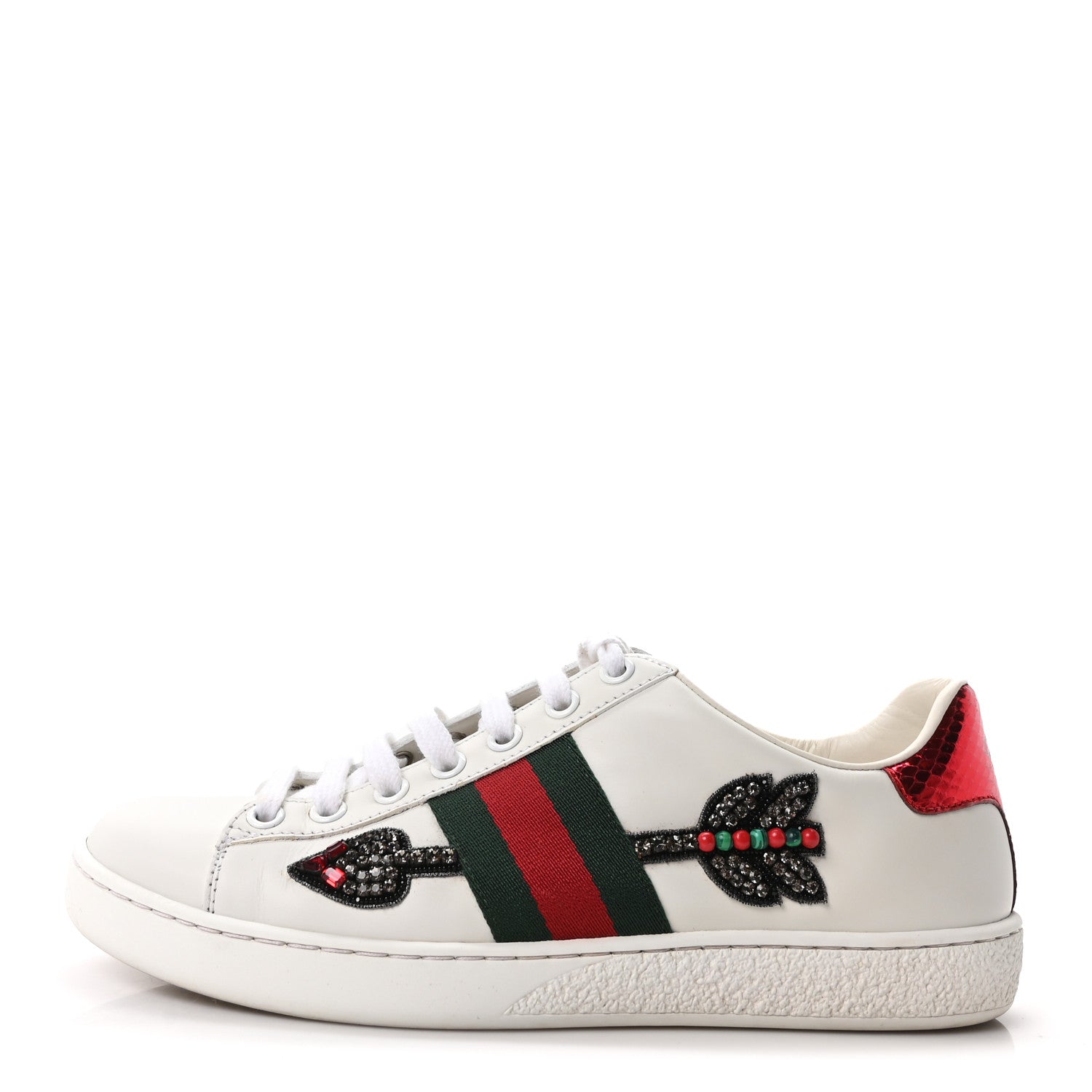 Gucci Calfskin Web Studded Womens Arrow Ace Sneakers 36 White 1 of 10