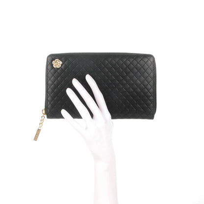 Chanel Lambskin Quilted Camellia Zip Around Organizer Wallet Black 2 of 7