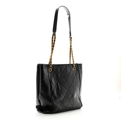 Chanel Calfskin Quilted CC Front Pocket Shopping Tote Black 3 of 10