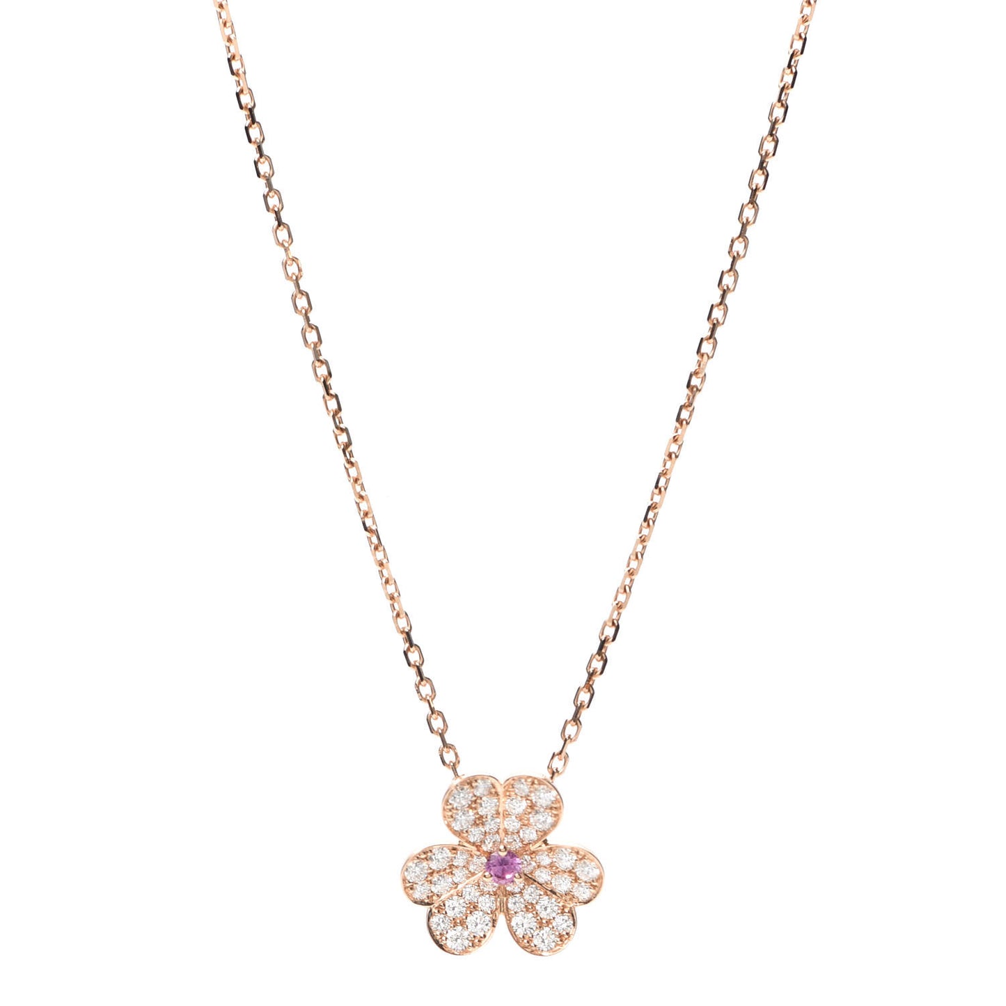 18K Rose Gold Diamond Pink Sapphire Small Frivole Pendant Necklace