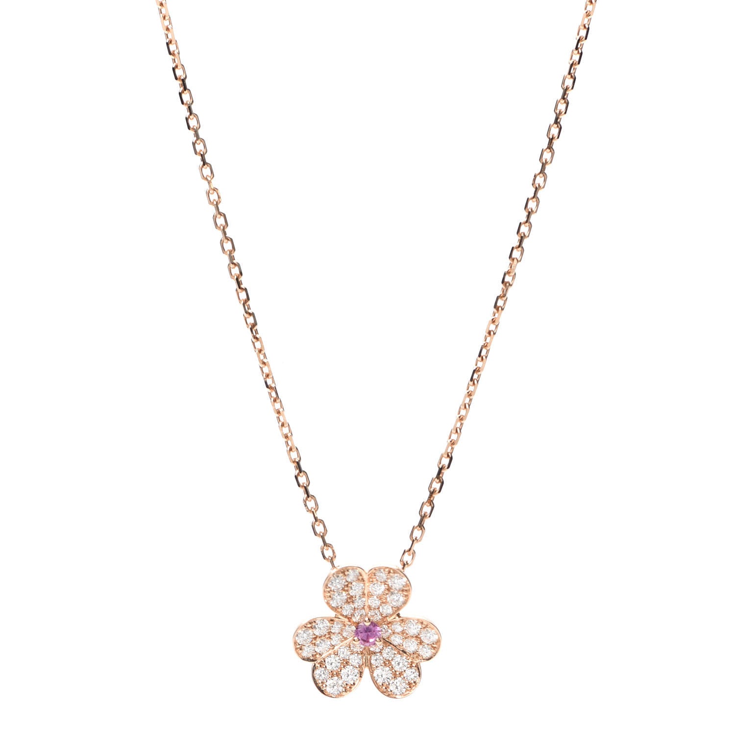 Van Cleef & Arpels 18K Rose Gold Diamond Pink Sapphire Small Frivole Pendant Necklace 1 of 8