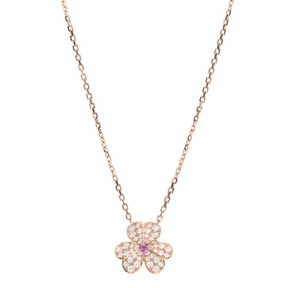 Van Cleef & Arpels 18K Rose Gold Diamond Pink Sapphire Small Frivole Pendant Necklace 1 of 8