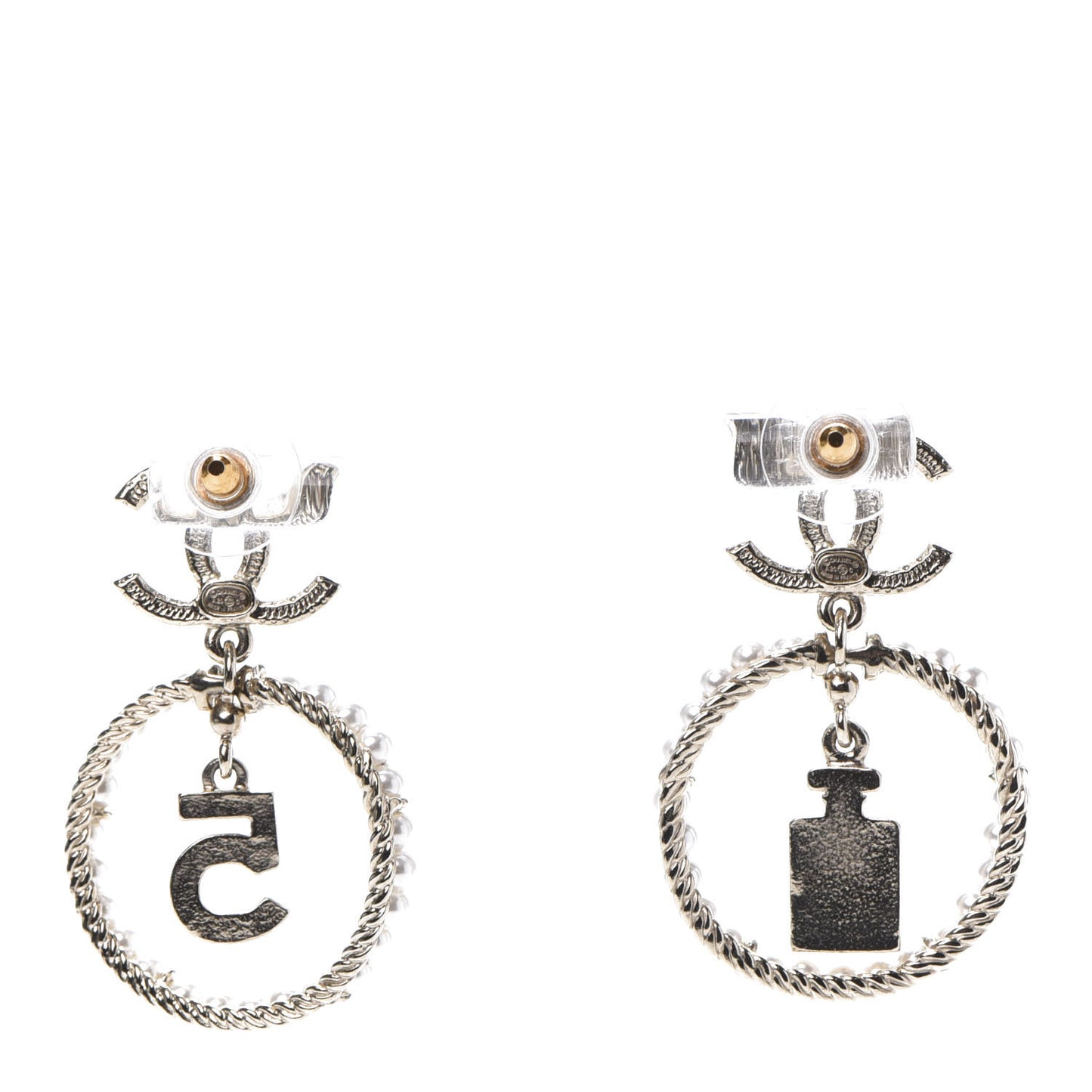 Crystal Pearl Charms CC Drop Earrings Gold