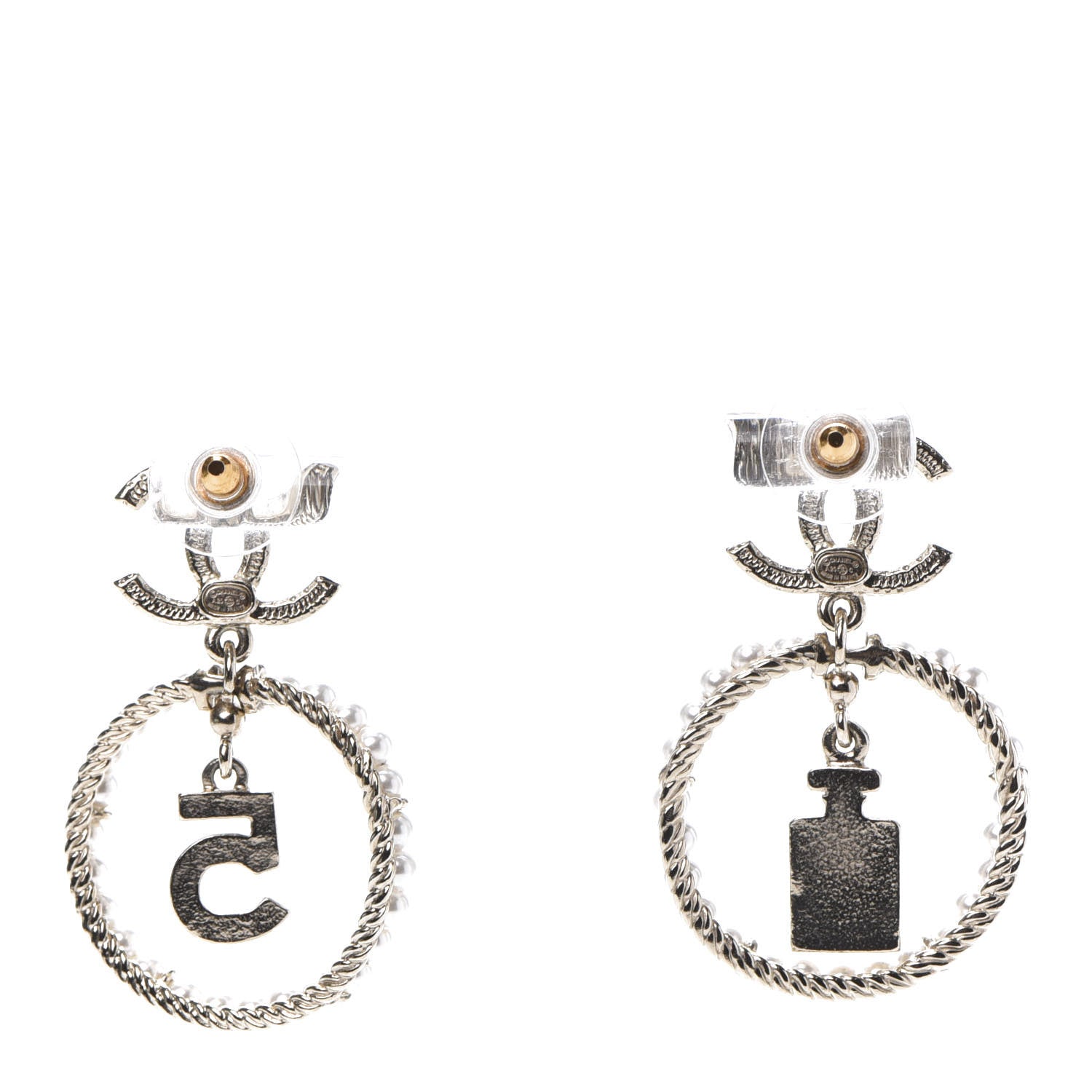 Chanel Crystal Pearl Charms CC Drop Earrings Gold 3 of 5