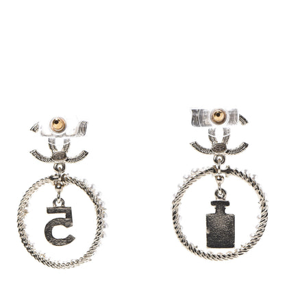 Chanel Crystal Pearl Charms CC Drop Earrings Gold 3 of 5