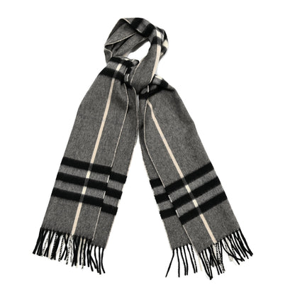 Burberry Cashmere Classic Check Fringe Scarf Grey 1 of 4