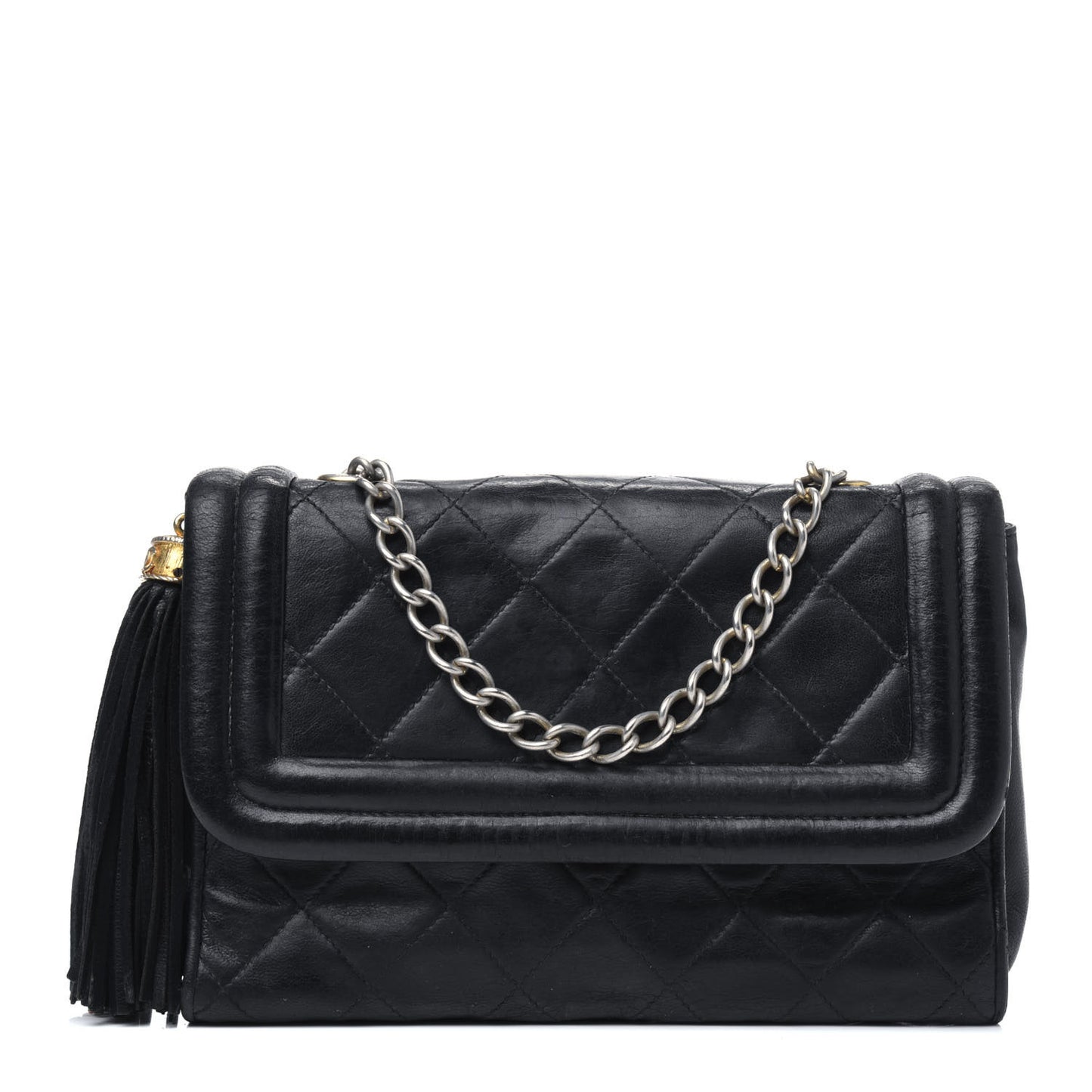 Lambskin Quilted Small Tassel Single Flap Black