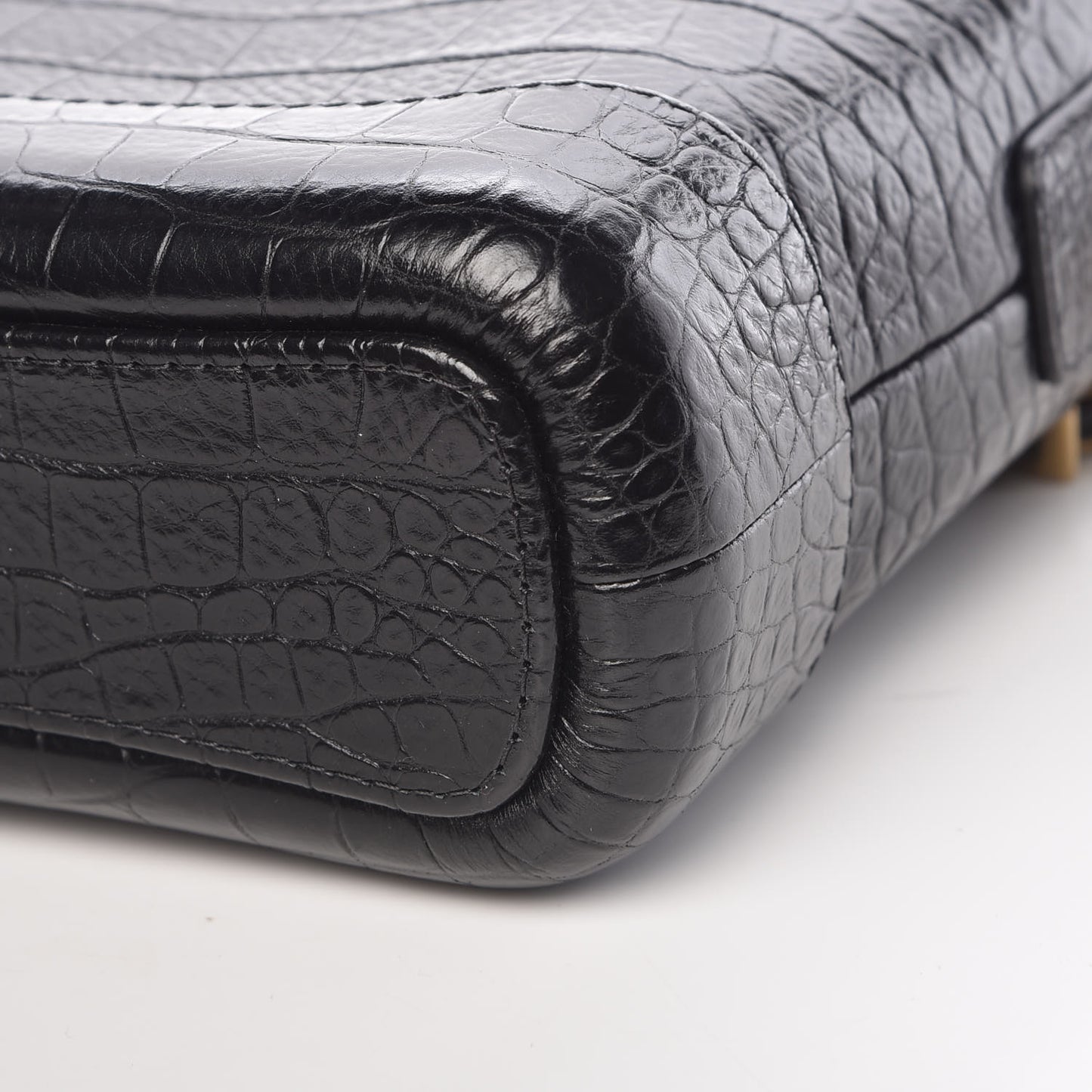 Calfskin Crocodile Embossed Small Gabrielle Cocodile Hobo Black
