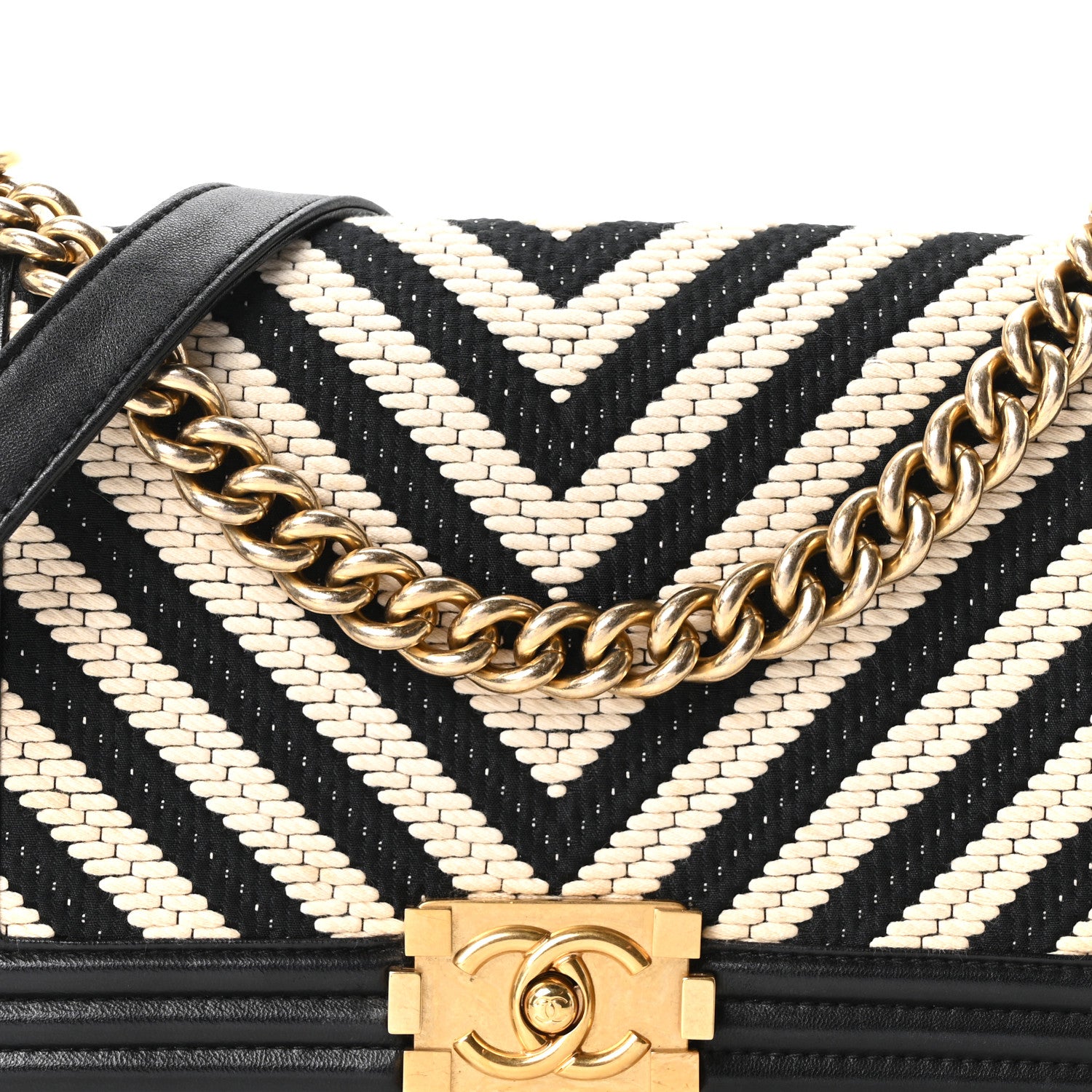 Chanel Fabric Chevron Braided Medium Boy Flap Black White 8 of 10