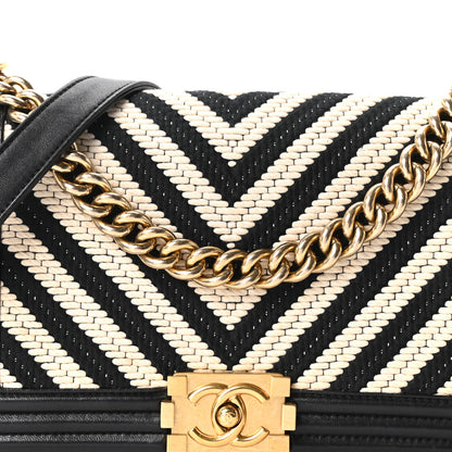 Chanel Fabric Chevron Braided Medium Boy Flap Black White 8 of 10