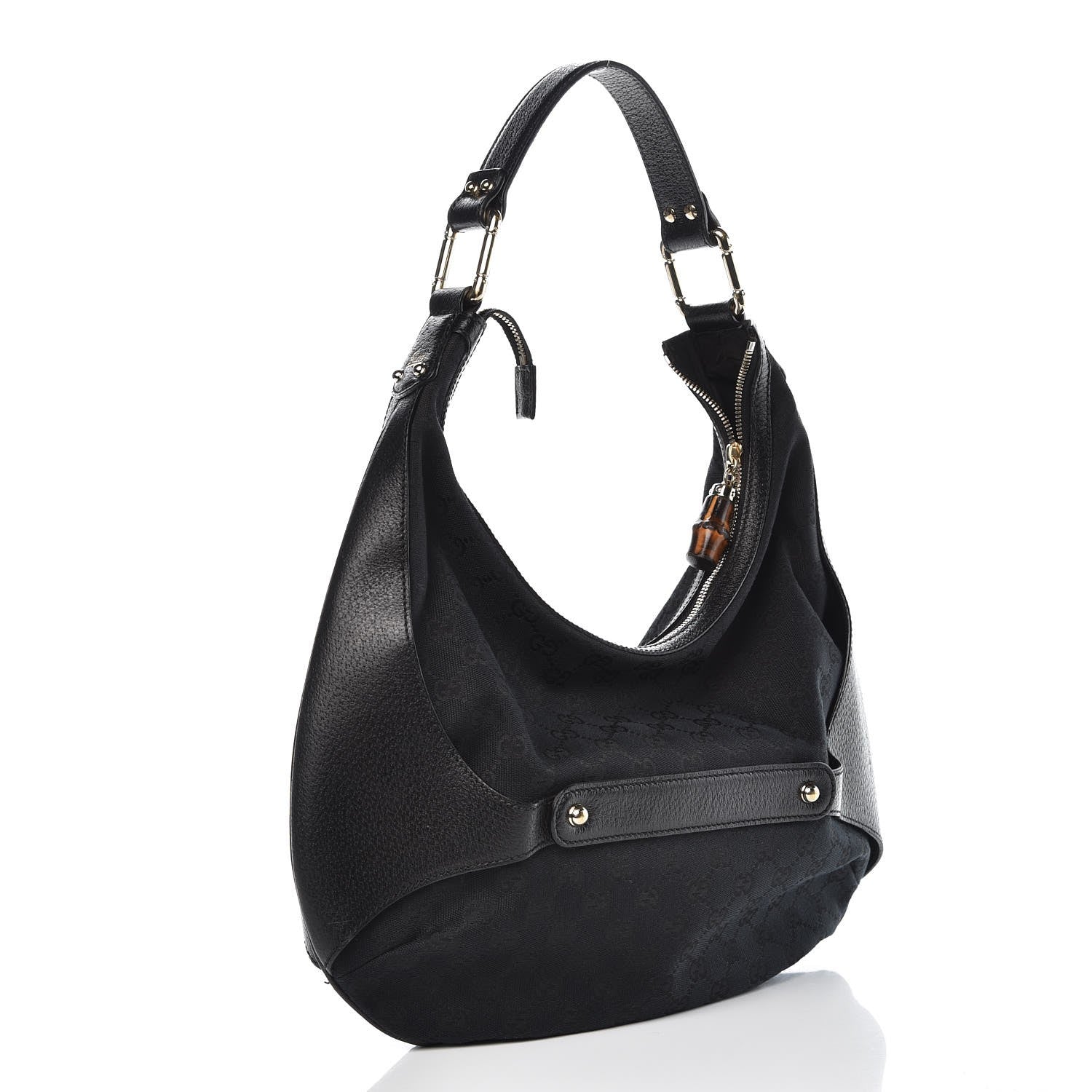 Gucci Monogram Bamboo Horsebit Hobo Black 3 of 7