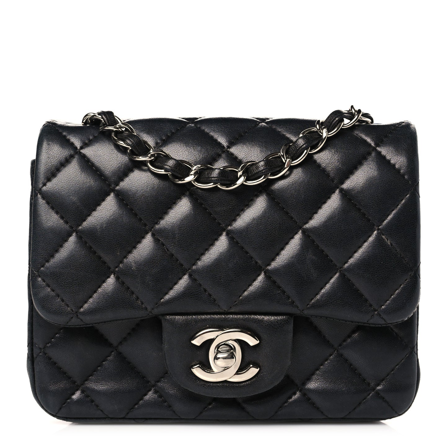 Lambskin Quilted Mini Square Flap Black