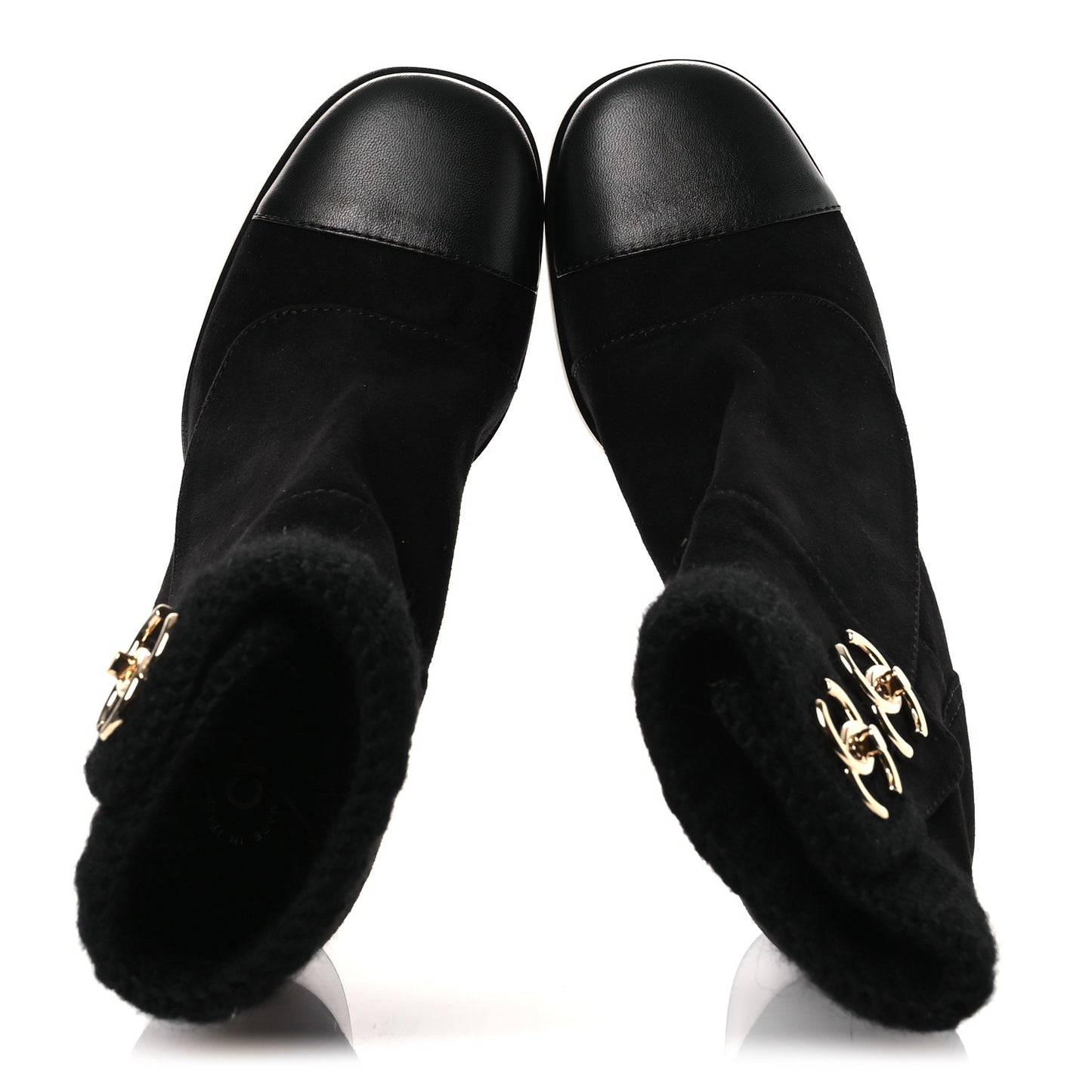 Suede Lambskin Knit CC Short Boots 39.5 Black