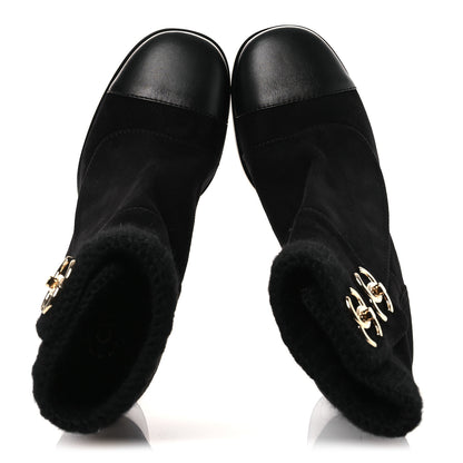 Chanel Suede Lambskin Knit CC Short Boots 39.5 Black 2 of 11