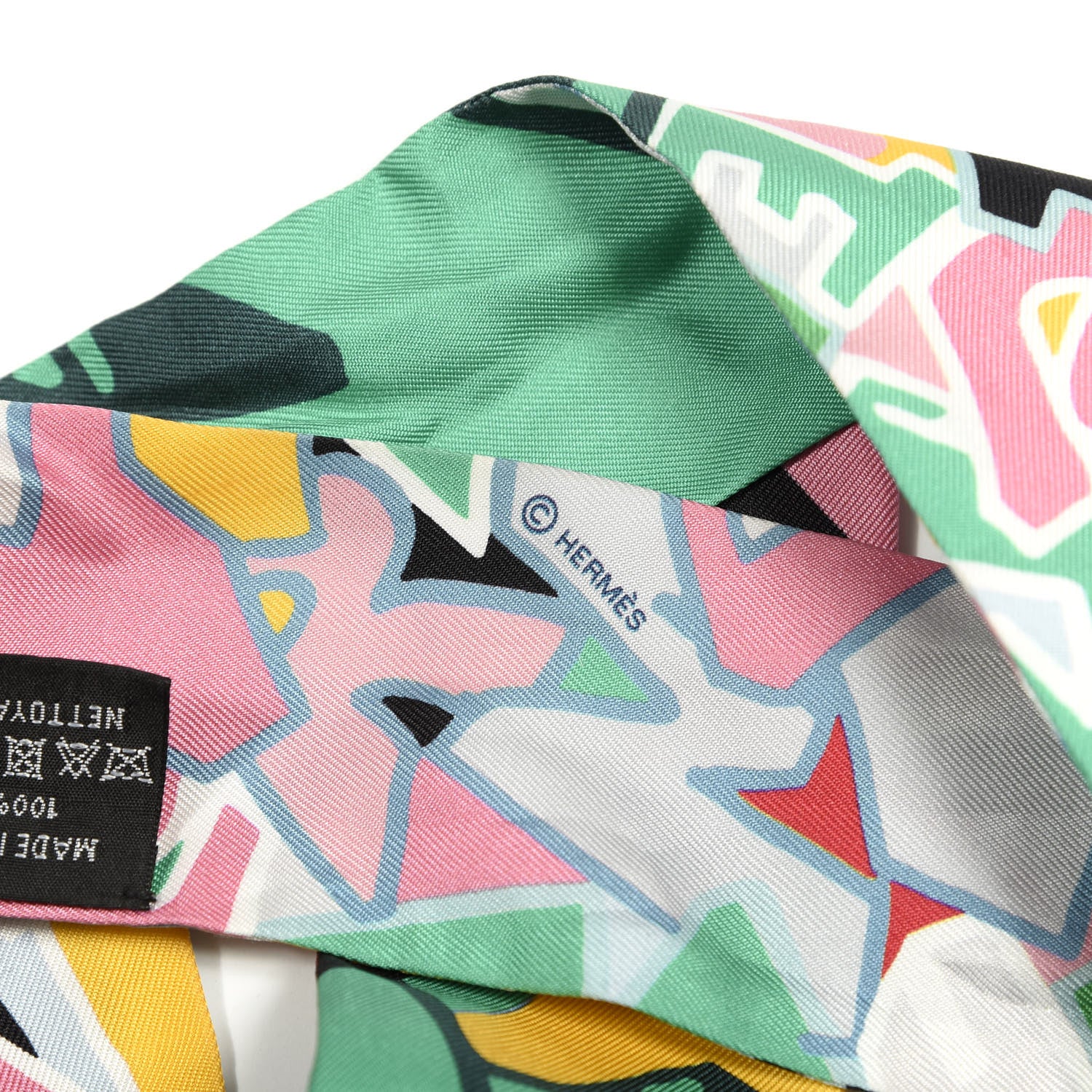 Hermes Silk Graff Graffiti Twilly Menthol Rose Jaune 4 of 4
