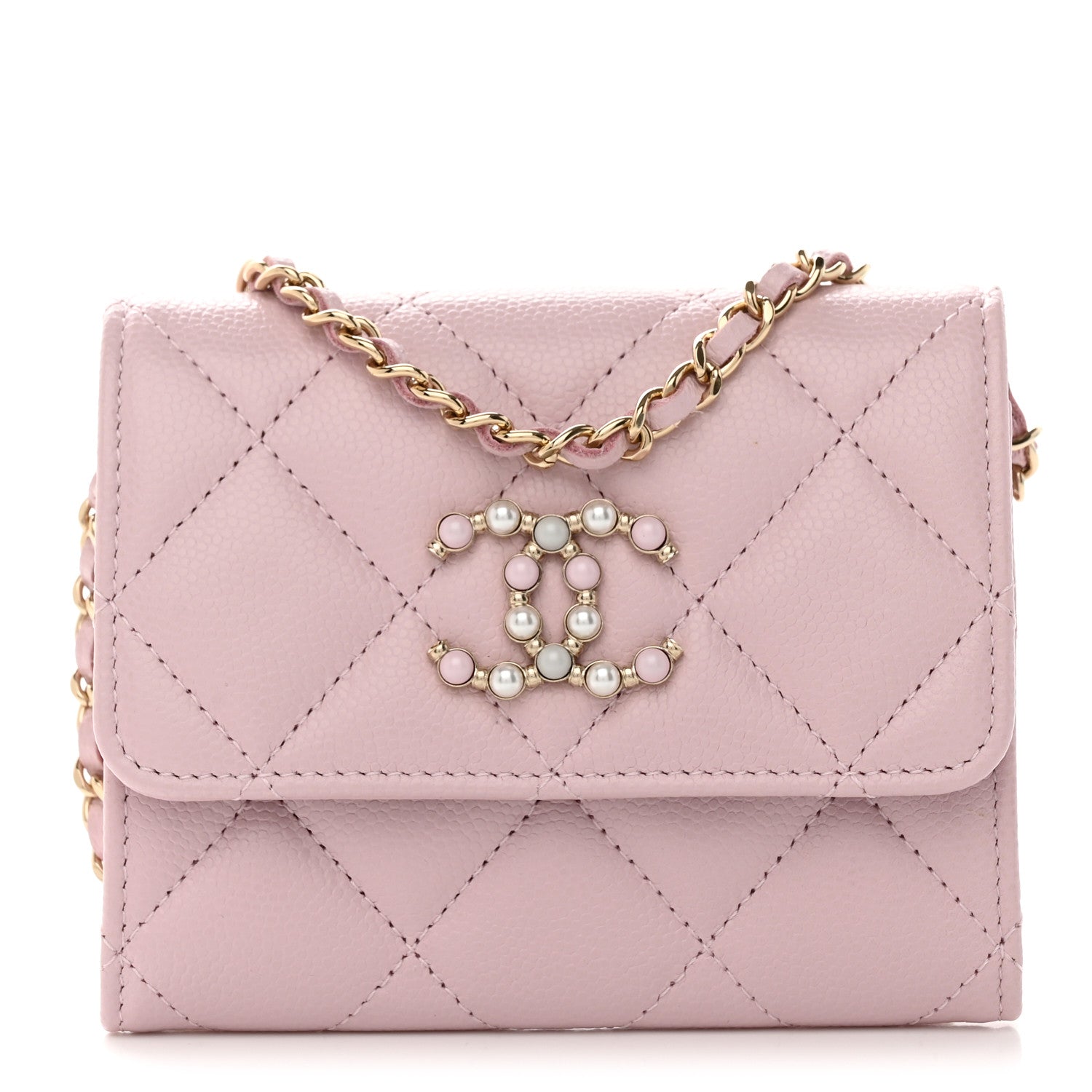 Chanel Caviar Quilted Coco Candy Card Holder On Chain Light Pink 1 of 8