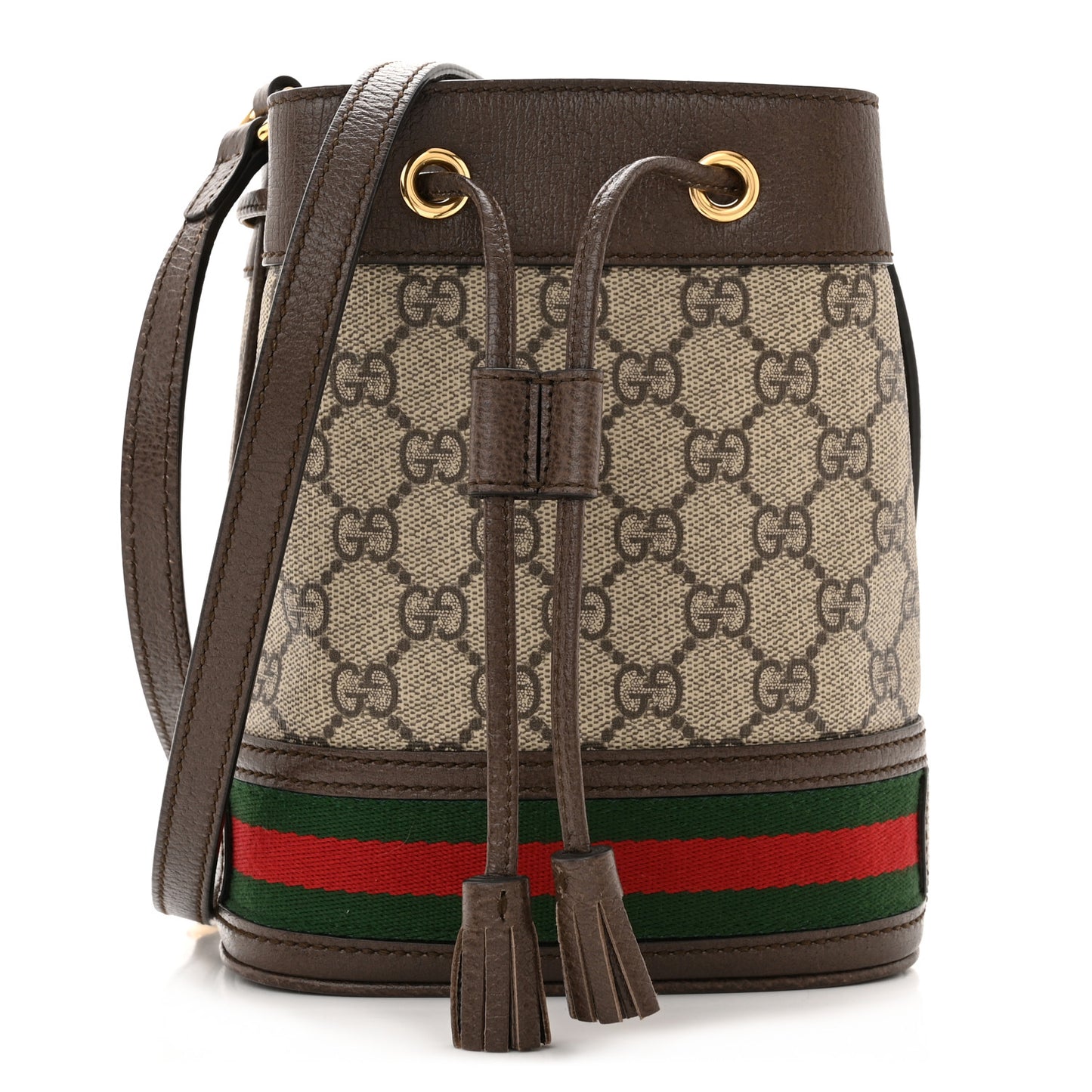 GG Supreme Monogram Web Mini Ophidia Bucket Bag Brown